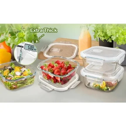 4 pieces set Squared Shaped Borosilicate Glass Food Bowl/Storage Containers
